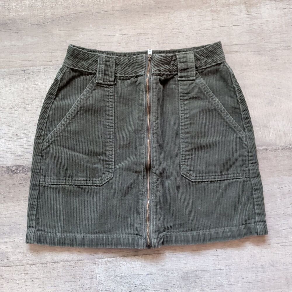 Hollister Size 1 Women's Skirt Corduroy Ultra High Rise Button Fly Green